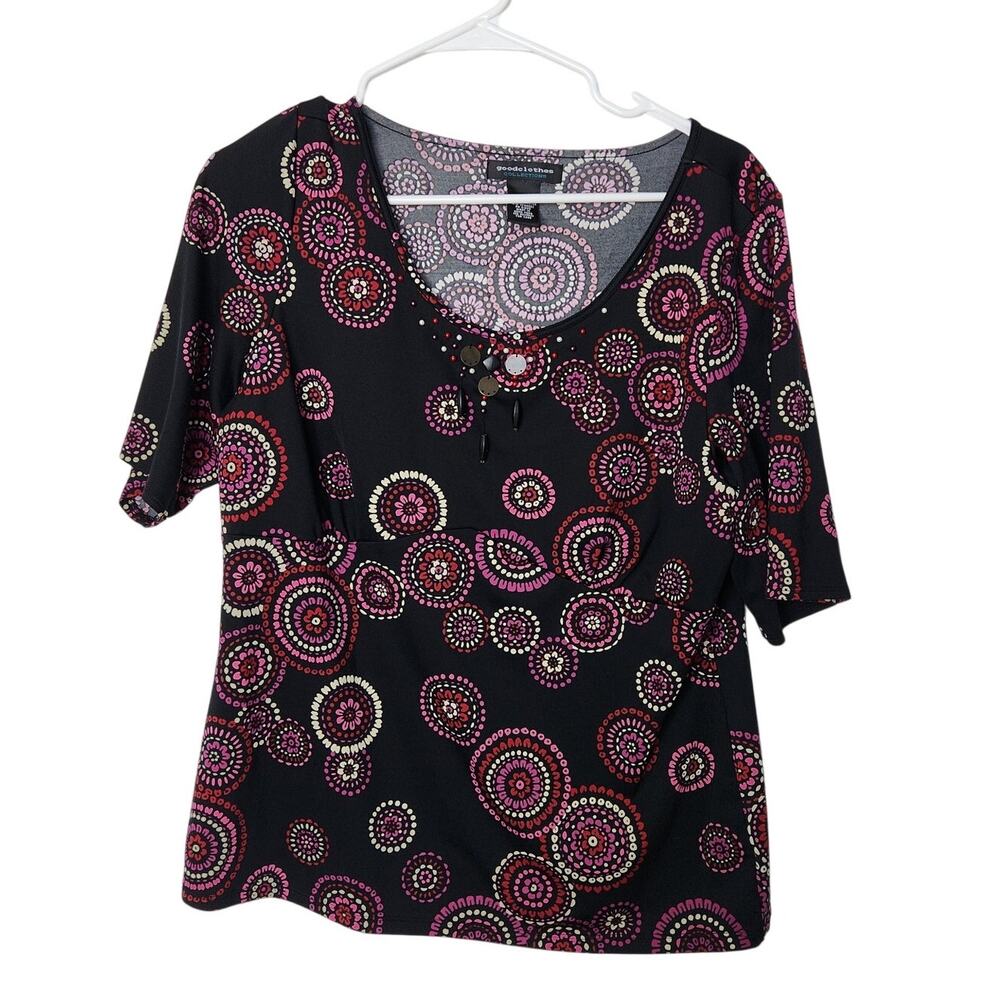 Good Clothes Collections Black Medallion Beaded Embellished Blouse Top Size XL